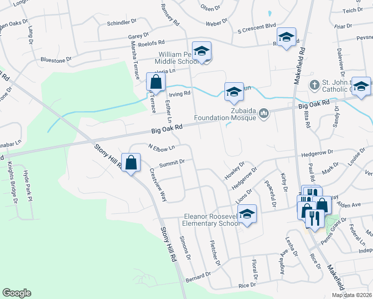 map of restaurants, bars, coffee shops, grocery stores, and more near 1000 North Elbow Lane in Morrisville