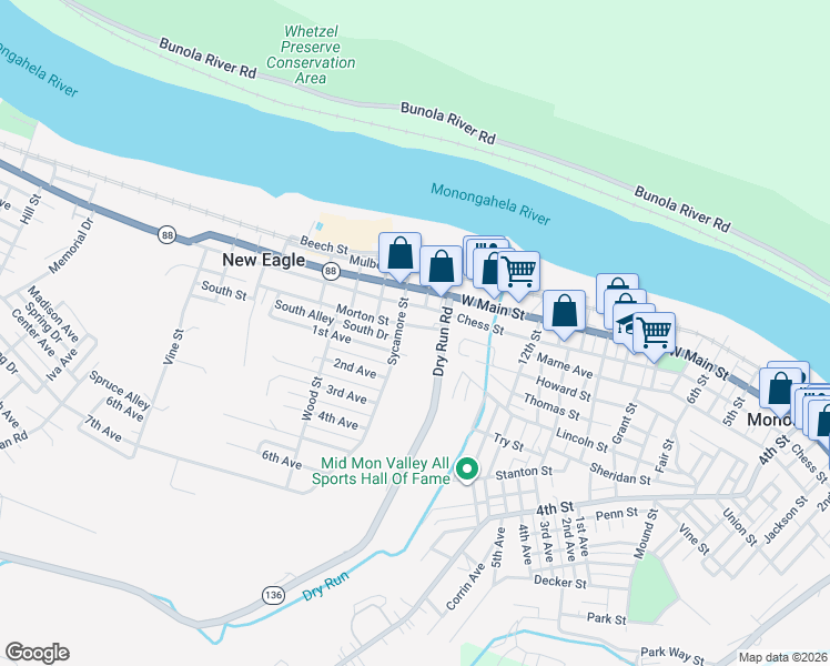 map of restaurants, bars, coffee shops, grocery stores, and more near 104 Morton Street in New Eagle