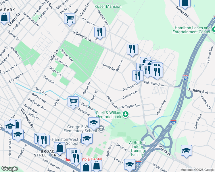 map of restaurants, bars, coffee shops, grocery stores, and more near 227 Wert Avenue in Hamilton Township