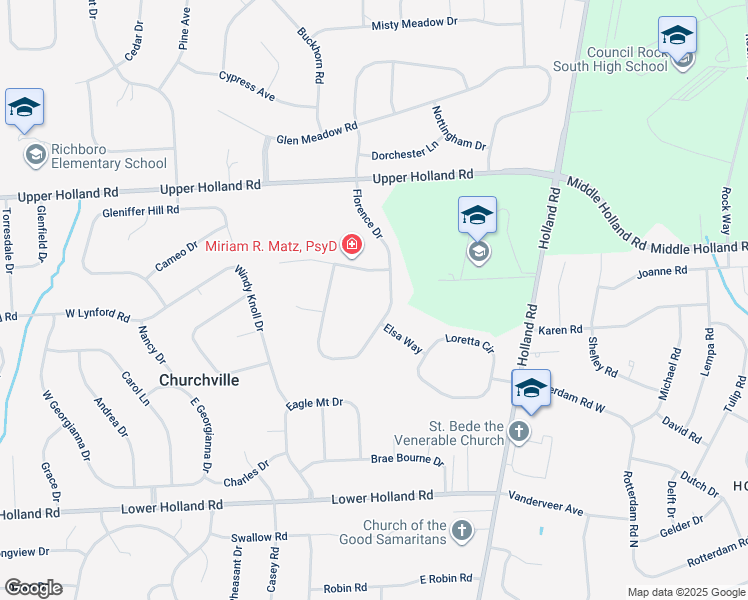 map of restaurants, bars, coffee shops, grocery stores, and more near 41 Florence Drive in Churchville