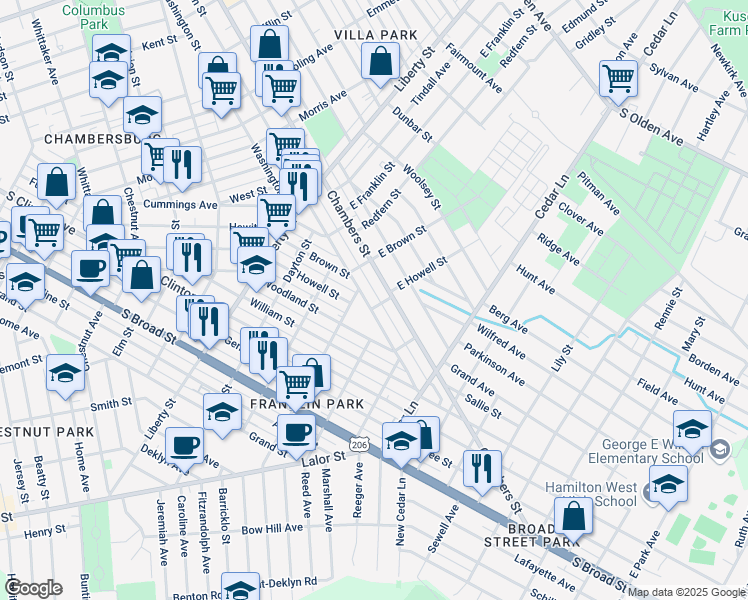 map of restaurants, bars, coffee shops, grocery stores, and more near in Trenton