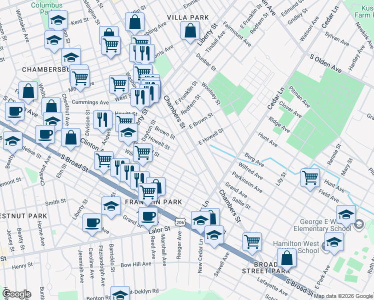 map of restaurants, bars, coffee shops, grocery stores, and more near in Trenton