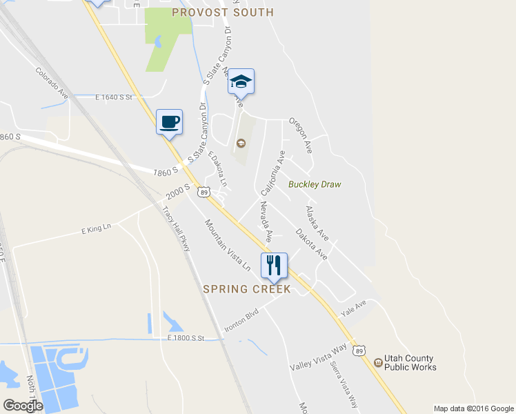 map of restaurants, bars, coffee shops, grocery stores, and more near 2048 Nevada Avenue in Provo