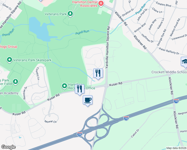 map of restaurants, bars, coffee shops, grocery stores, and more near 9 Dunmoor Court South in Trenton