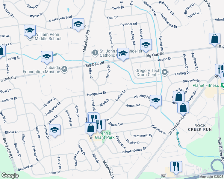 map of restaurants, bars, coffee shops, grocery stores, and more near 128 Hedgerow Drive in Morrisville