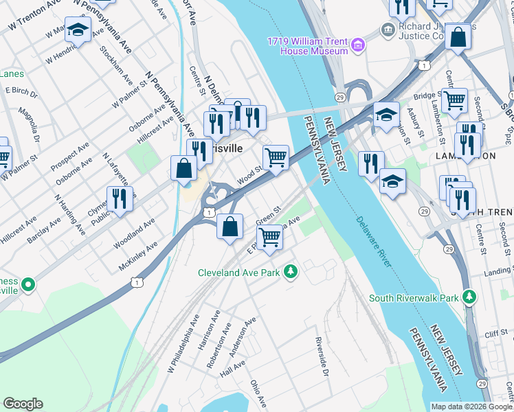 map of restaurants, bars, coffee shops, grocery stores, and more near 430 North Washington Street in Morrisville
