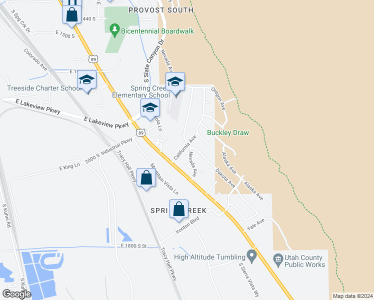 map of restaurants, bars, coffee shops, grocery stores, and more near 2058 California Avenue in Provo