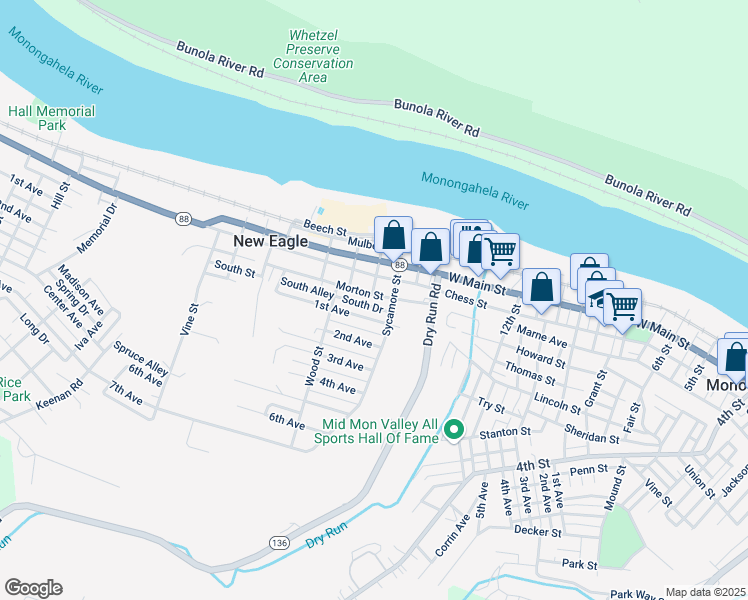 map of restaurants, bars, coffee shops, grocery stores, and more near 122 Morton Street in New Eagle