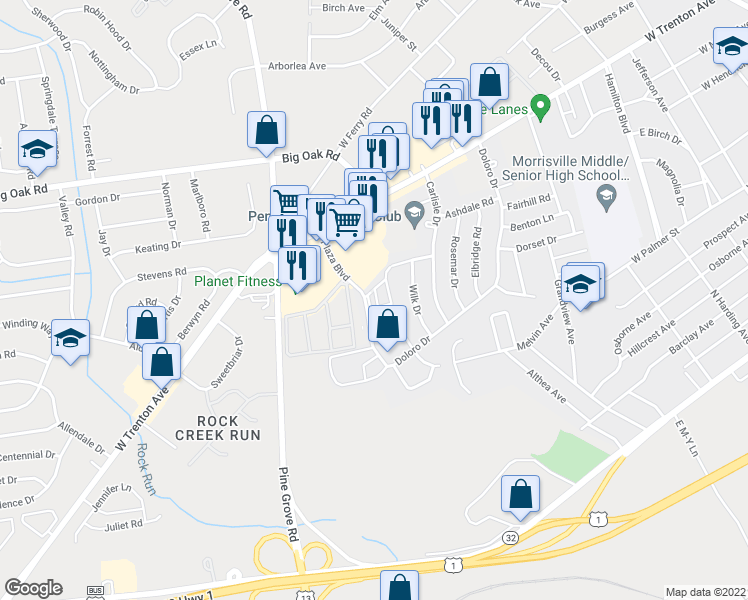 map of restaurants, bars, coffee shops, grocery stores, and more near 2 Plaza Boulevard in Morrisville
