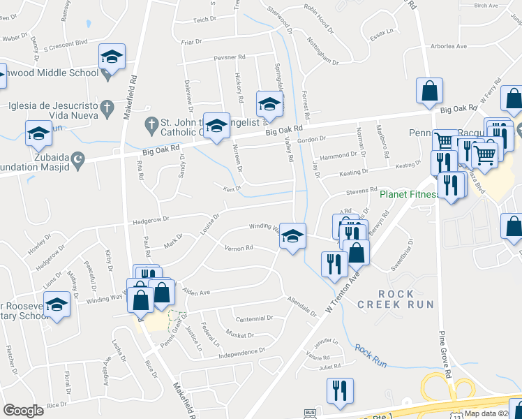 map of restaurants, bars, coffee shops, grocery stores, and more near 227 Louise Drive in Morrisville