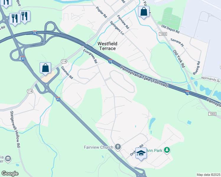 map of restaurants, bars, coffee shops, grocery stores, and more near 209 Evergreen Road in New Cumberland