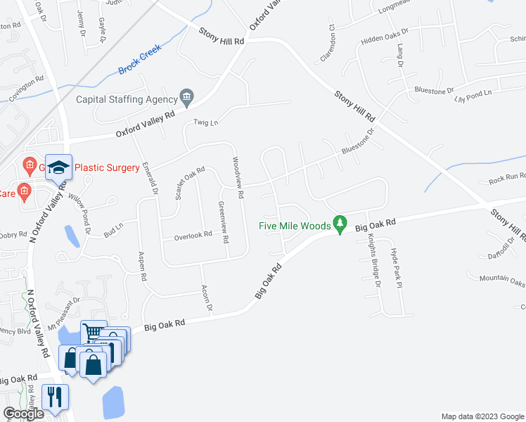 map of restaurants, bars, coffee shops, grocery stores, and more near 1378 Pepperbush Court in Yardley
