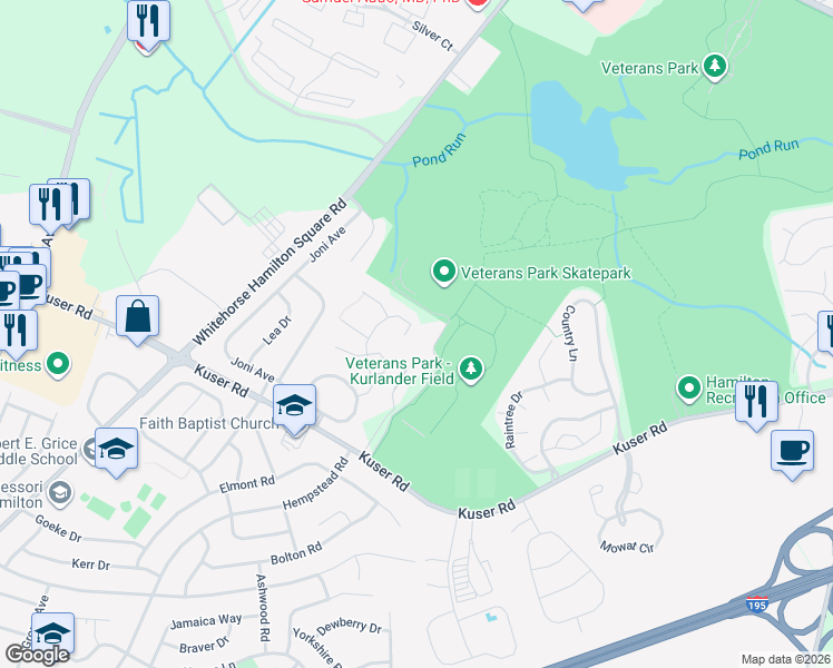 map of restaurants, bars, coffee shops, grocery stores, and more near 30 Bozarth Court in Hamilton Township