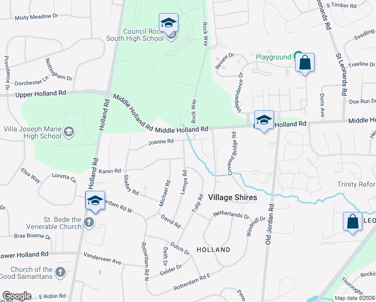 map of restaurants, bars, coffee shops, grocery stores, and more near 16 Lempa Road in Holland