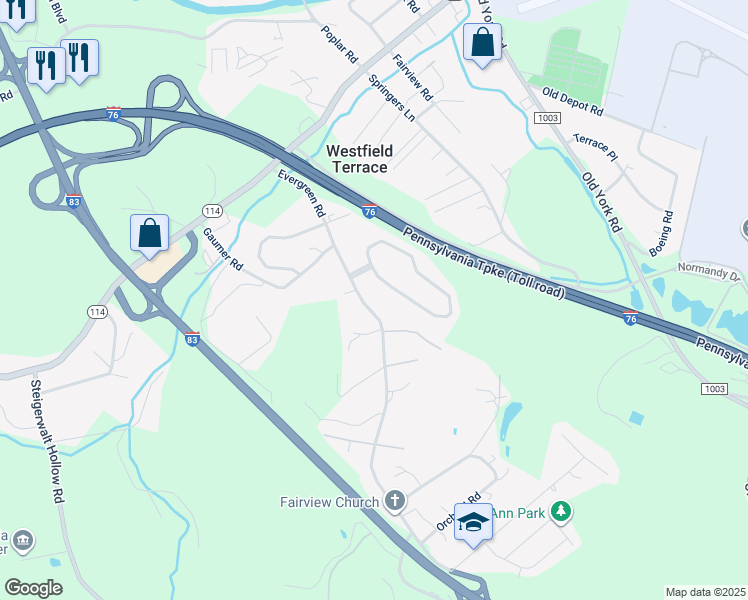 map of restaurants, bars, coffee shops, grocery stores, and more near 209 Evergreen Road in New Cumberland