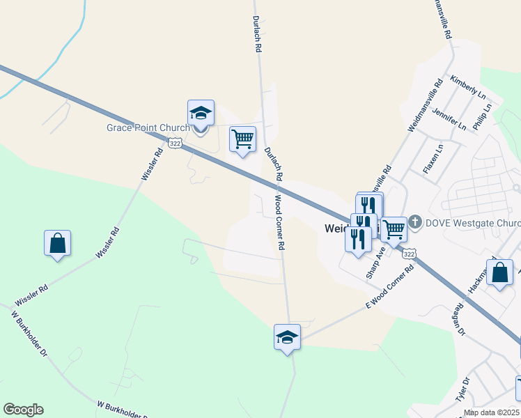map of restaurants, bars, coffee shops, grocery stores, and more near 40 Wood Corner Rd in Lititz