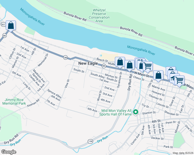 map of restaurants, bars, coffee shops, grocery stores, and more near 163 1st Avenue in New Eagle