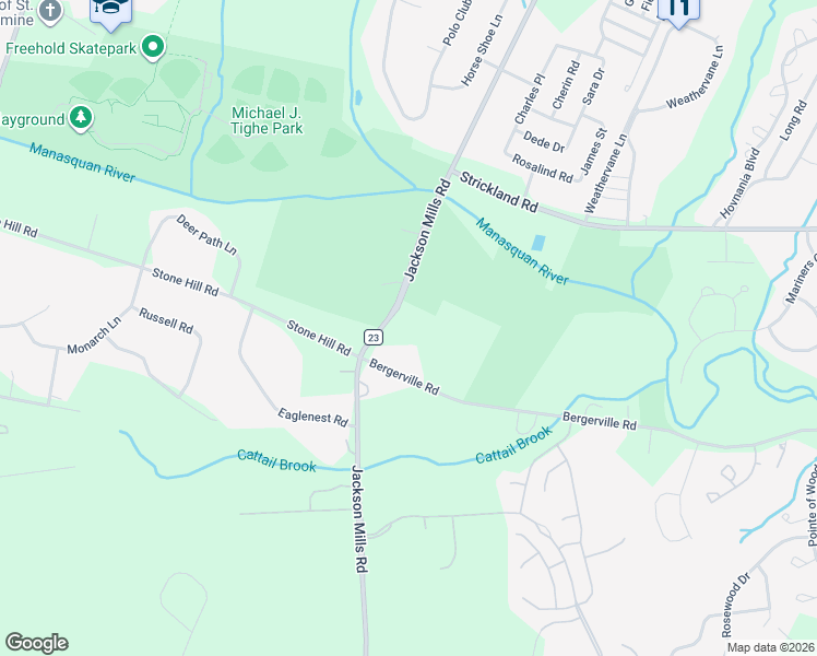 map of restaurants, bars, coffee shops, grocery stores, and more near 131 Jackson Mills Road in Freehold