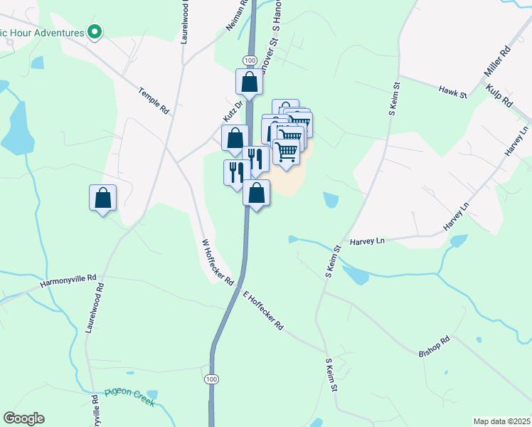 map of restaurants, bars, coffee shops, grocery stores, and more near 1486 South Hanover Street in Pottstown