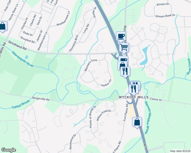 map of restaurants, bars, coffee shops, grocery stores, and more near 35 Farragut Square in Freehold Township