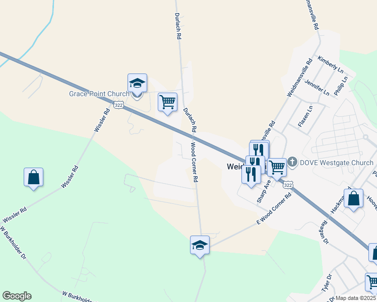 map of restaurants, bars, coffee shops, grocery stores, and more near 20 Wood Corner Road in Lititz