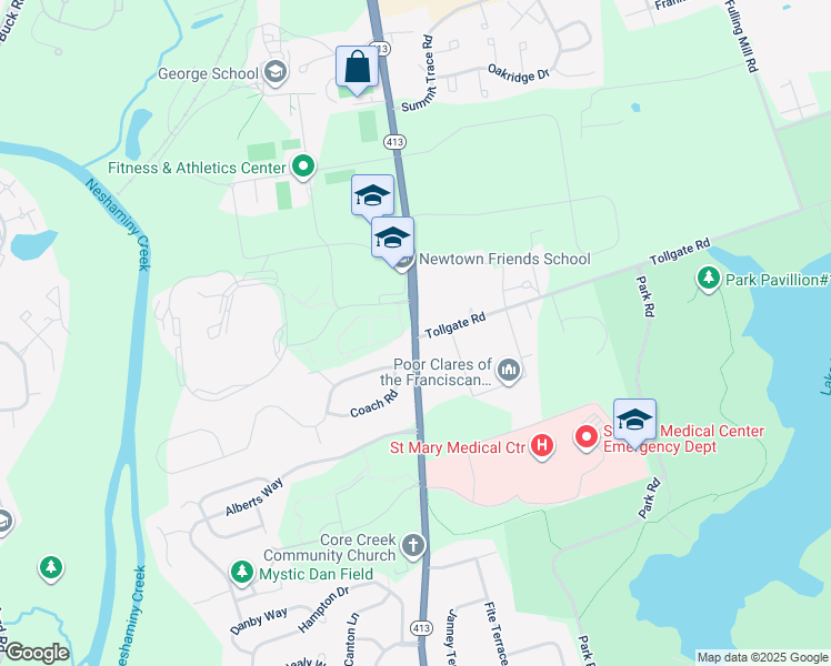 map of restaurants, bars, coffee shops, grocery stores, and more near 1331 Langhorne Newtown Road in Langhorne