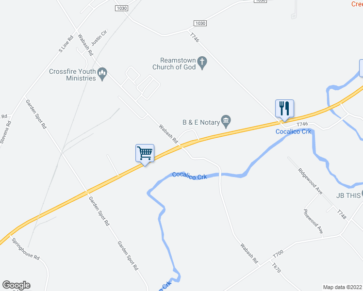 map of restaurants, bars, coffee shops, grocery stores, and more near 800 North Reading Road in Ephrata