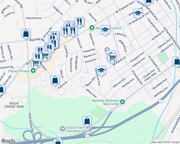 map of restaurants, bars, coffee shops, grocery stores, and more near 611 Rutland Road in Morrisville