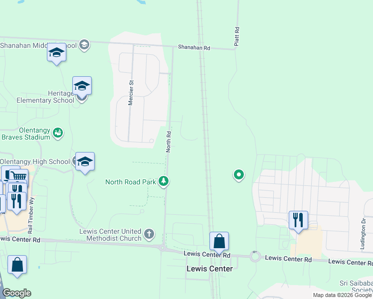 map of restaurants, bars, coffee shops, grocery stores, and more near 5783 North Road in Lewis Center