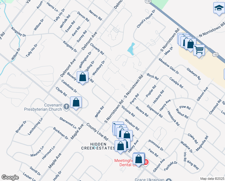 map of restaurants, bars, coffee shops, grocery stores, and more near 178 Belair Road in Warminster