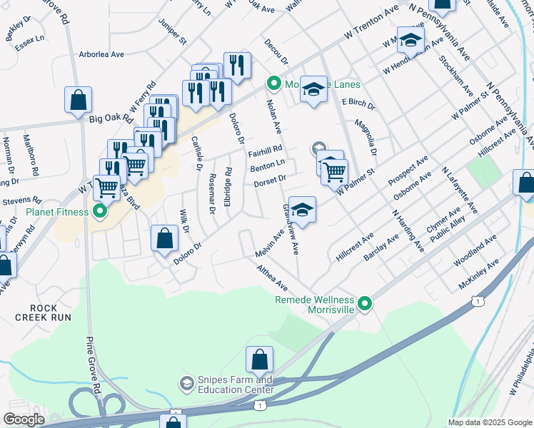map of restaurants, bars, coffee shops, grocery stores, and more near 566 Sherman Lane in Morrisville