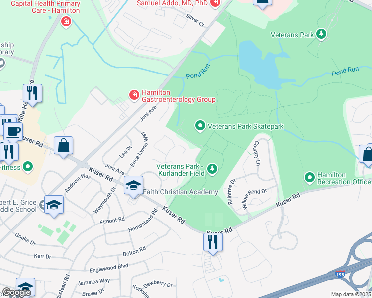map of restaurants, bars, coffee shops, grocery stores, and more near 52 Bozarth Court in Hamilton Township