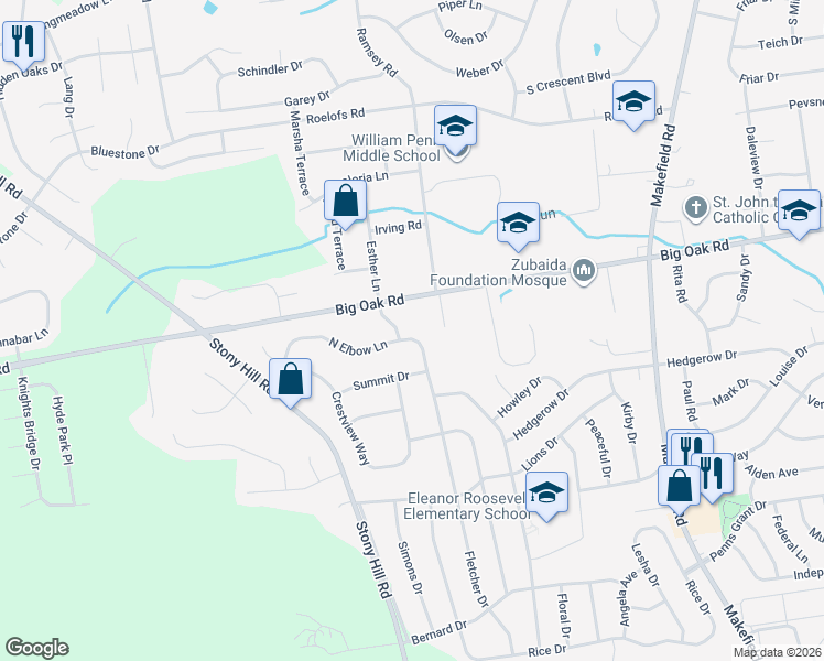 map of restaurants, bars, coffee shops, grocery stores, and more near 1000 North Elbow Lane in Morrisville