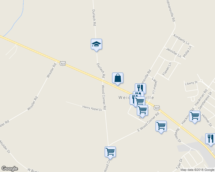 map of restaurants, bars, coffee shops, grocery stores, and more near 1842 West Main Street in Ephrata