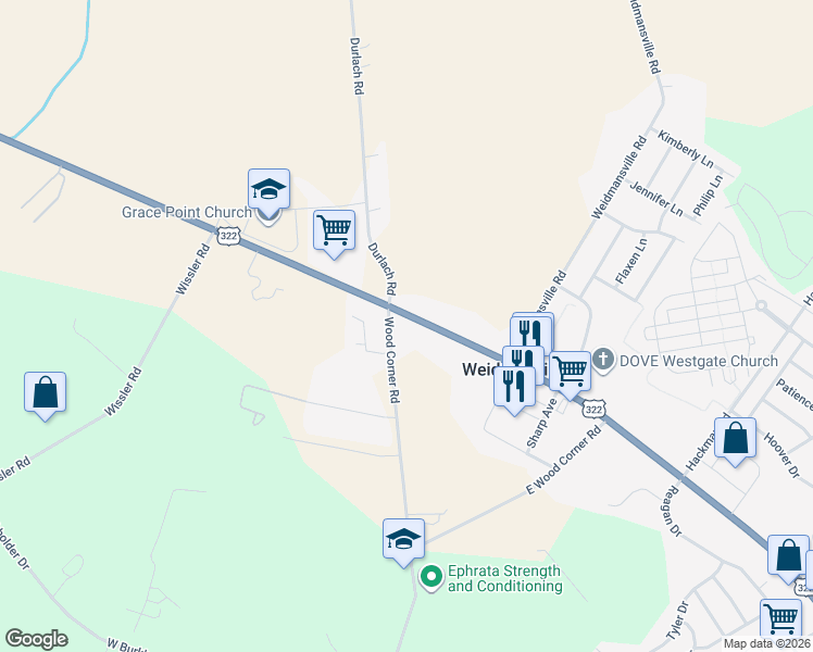 map of restaurants, bars, coffee shops, grocery stores, and more near 35 Wood Corner Road in Lititz
