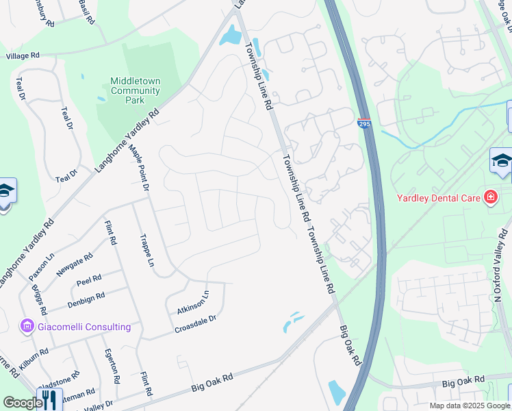 map of restaurants, bars, coffee shops, grocery stores, and more near 780 Atkinson Lane in Langhorne
