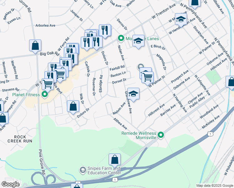map of restaurants, bars, coffee shops, grocery stores, and more near 568 Sherman Lane in Morrisville
