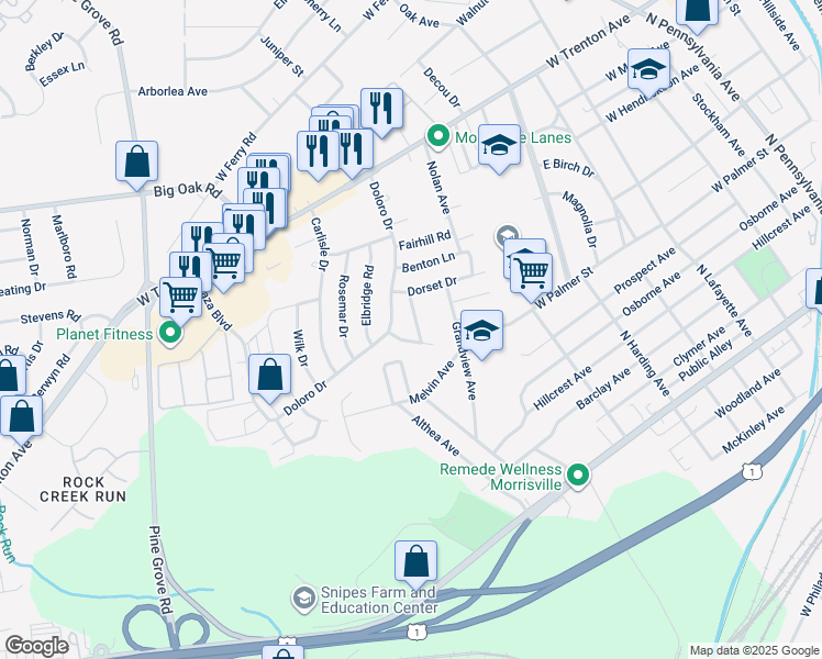 map of restaurants, bars, coffee shops, grocery stores, and more near 569 Sherman Lane in Morrisville