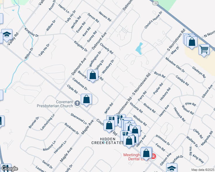 map of restaurants, bars, coffee shops, grocery stores, and more near 1206 Victoria Road in Warminster