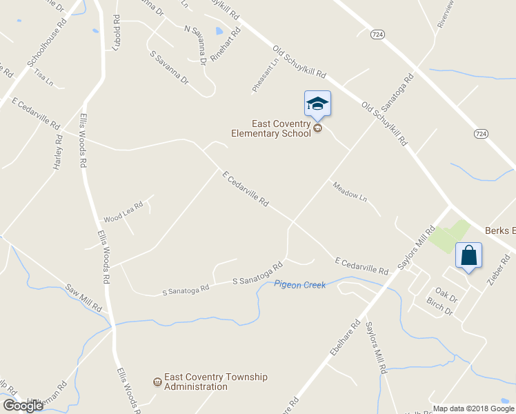 map of restaurants, bars, coffee shops, grocery stores, and more near 2542 East Cedarville Road in Pottstown