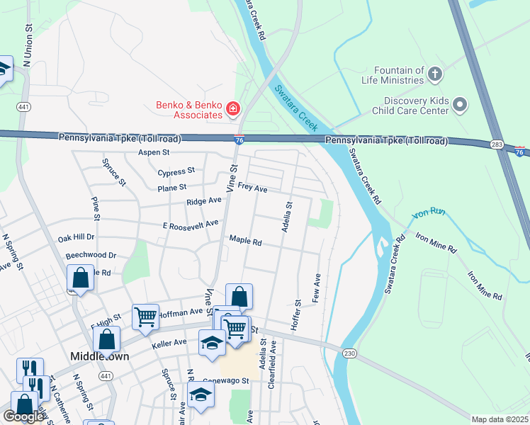 map of restaurants, bars, coffee shops, grocery stores, and more near 505 Laurel Avenue in Middletown