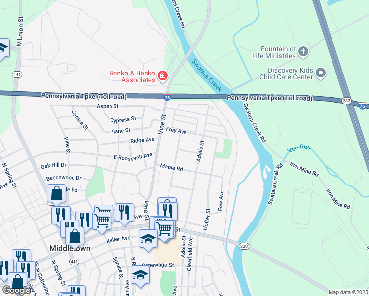 map of restaurants, bars, coffee shops, grocery stores, and more near 505 Laurel Avenue in Middletown
