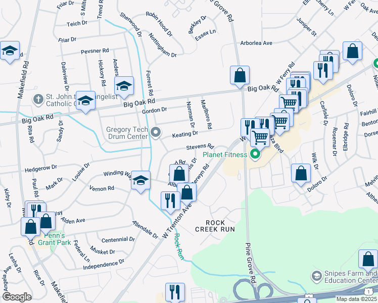 map of restaurants, bars, coffee shops, grocery stores, and more near 529 Stevens Road in Morrisville