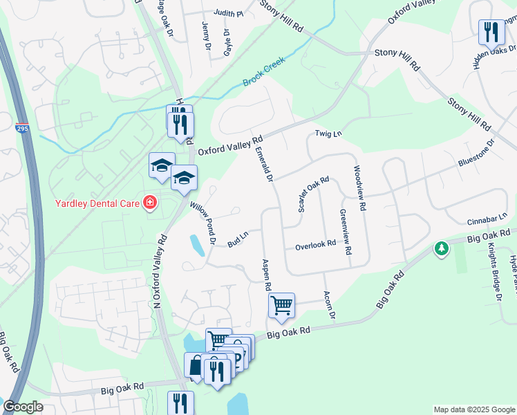 map of restaurants, bars, coffee shops, grocery stores, and more near 293 Aspen Road in Morrisville