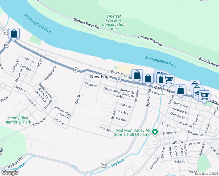map of restaurants, bars, coffee shops, grocery stores, and more near 163 1st Avenue in New Eagle