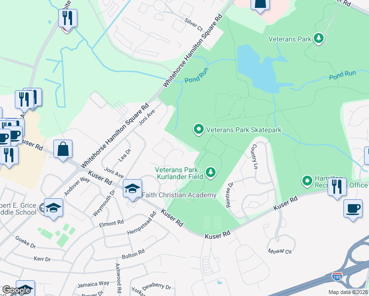 map of restaurants, bars, coffee shops, grocery stores, and more near 14 Bozarth Court in Hamilton Township