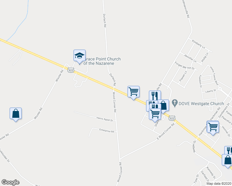 map of restaurants, bars, coffee shops, grocery stores, and more near 1850 West Main Street in Ephrata