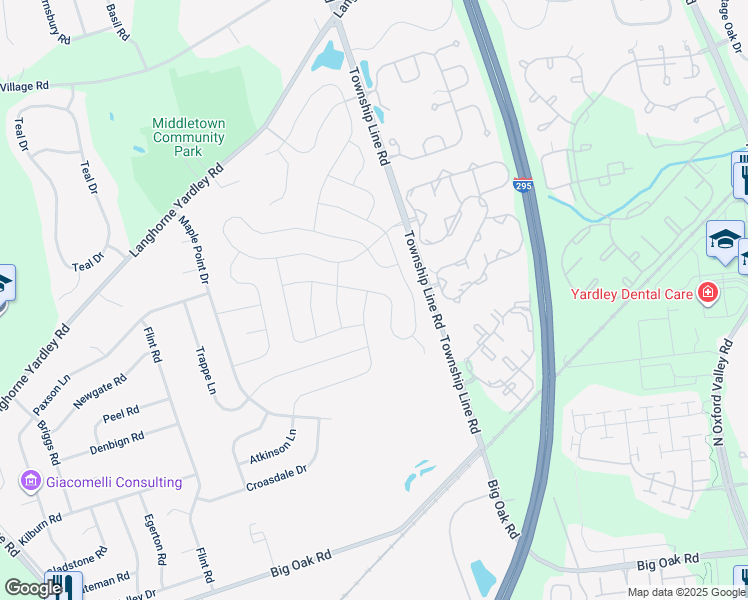map of restaurants, bars, coffee shops, grocery stores, and more near 780 Atkinson Lane in Langhorne