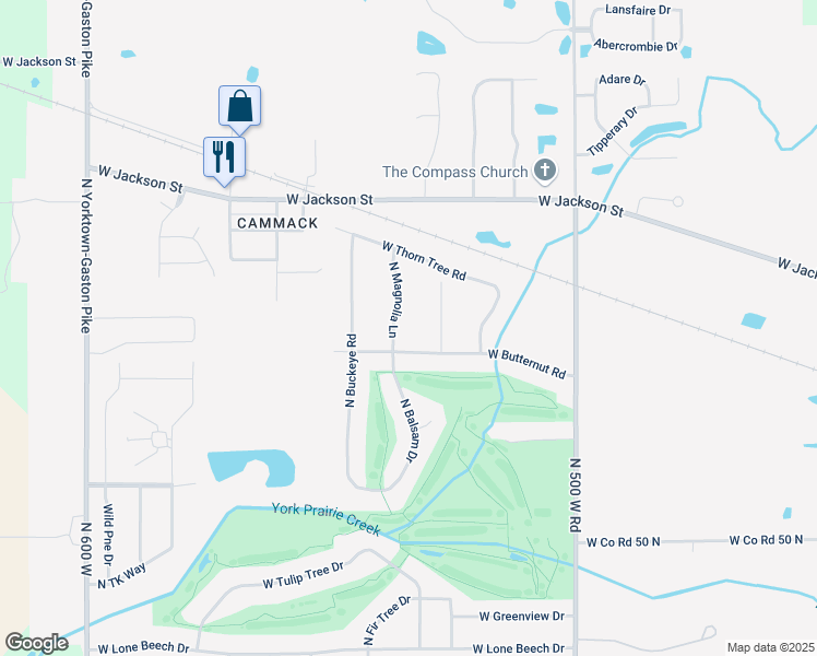 map of restaurants, bars, coffee shops, grocery stores, and more near 1508 N Magnolia Ln in Muncie