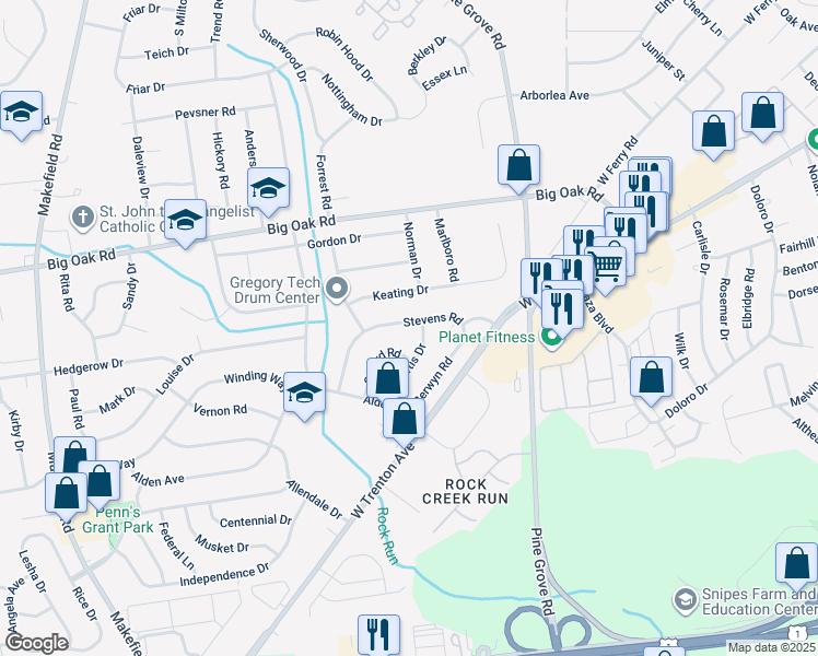 map of restaurants, bars, coffee shops, grocery stores, and more near 529 Stevens Road in Morrisville